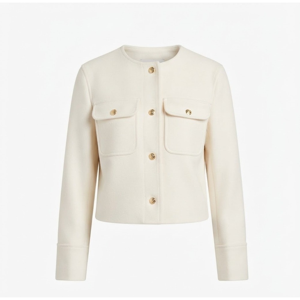 Textured Cropped Jacket Womens Large Ecru Gold Button NWT Flaw SEO
